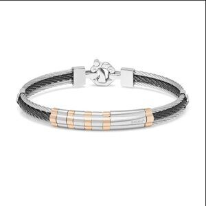 BARAKA Men's BR312901ROAC190002 Rose Gold Black PVD White Diamond Bracelet